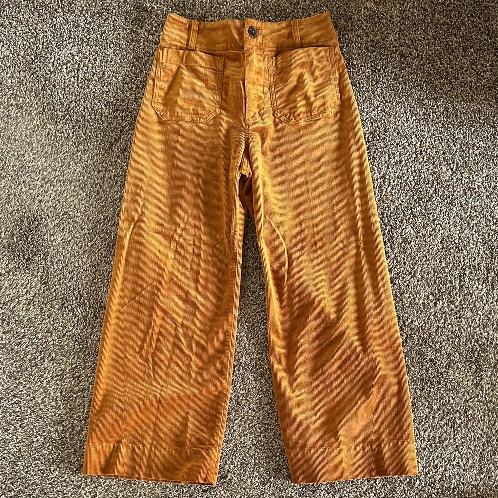 Anthropologie, Mustard Corduroy wide leg ankle Pants